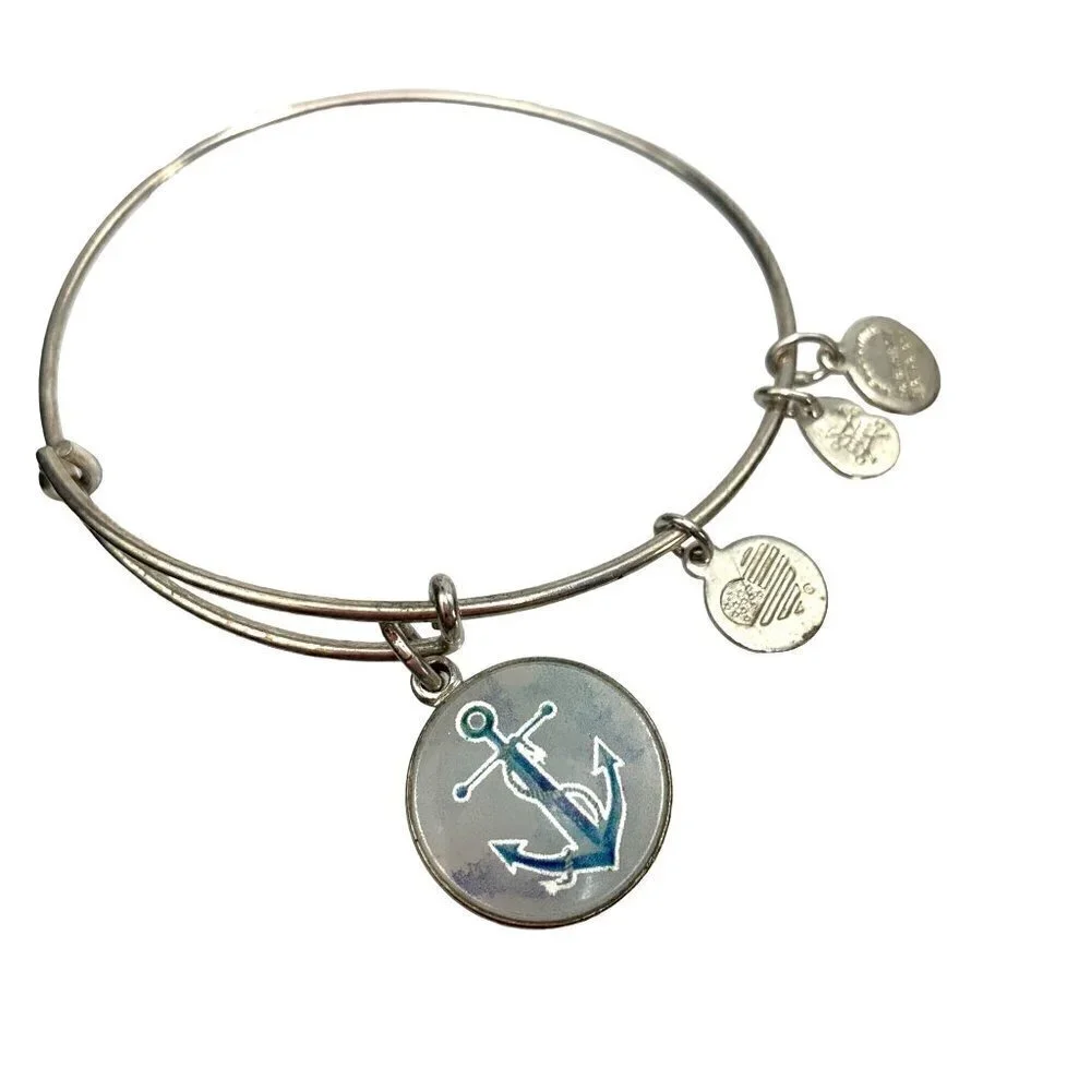 Alex and Ani Silver/Blue Enamel Anchor Charm Bracelet - Expands 2